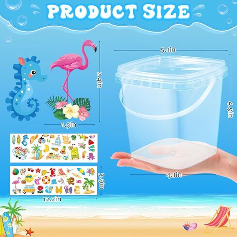 12 Pcs 1L Ice Cream Buckets with Lids and Handles 150 Summer Stickers Cocktail Rum Drink Buckets Clear Plastic Containers Ice Cream Tub Reusable Plastic Pail for Summer Beach Party Supplies in Saudi Arabia