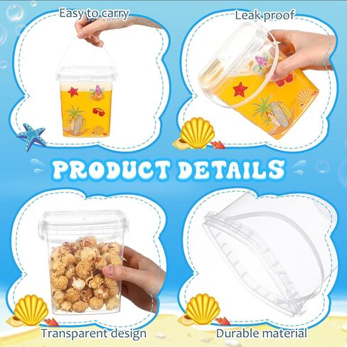12 Pcs 1L Ice Cream Buckets with Lids and Handles 150 Summer Stickers Cocktail Rum Drink Buckets Clear Plastic Containers Ice Cream Tub Reusable Plastic Pail for Summer Beach Party Supplies in Saudi Arabia