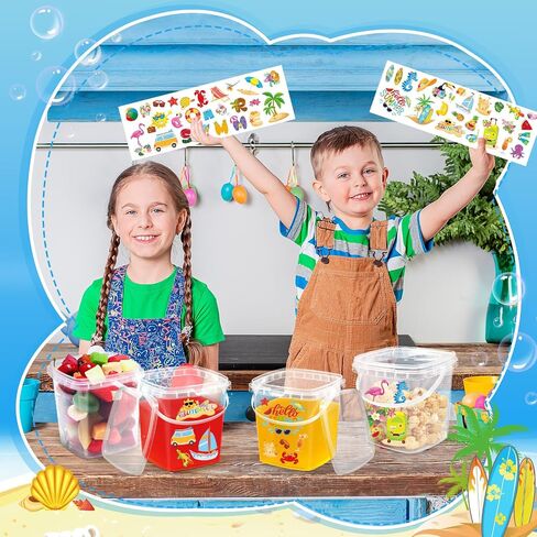 12 Pcs 1L Ice Cream Buckets with Lids and Handles 150 Summer Stickers Cocktail Rum Drink Buckets Clear Plastic Containers Ice Cream Tub Reusable Plastic Pail for Summer Beach Party Supplies in Saudi Arabia