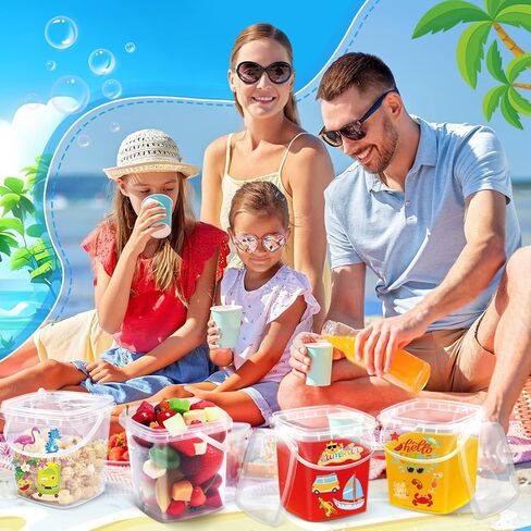 12 Pcs 1L Ice Cream Buckets with Lids and Handles 150 Summer Stickers Cocktail Rum Drink Buckets Clear Plastic Containers Ice Cream Tub Reusable Plastic Pail for Summer Beach Party Supplies in Saudi Arabia
