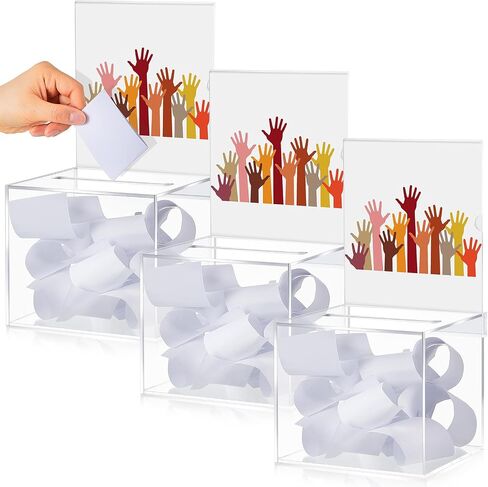 3 Pcs Acrylic Donation Box Clear Ballot Box Suggestion Box with Lock and Sign Large Raffle Ticket Box with Slot for Fundraising, Raffle, Collecting, Donating, Voting, 5.9 x 5 x 5 Inches in Kuwait