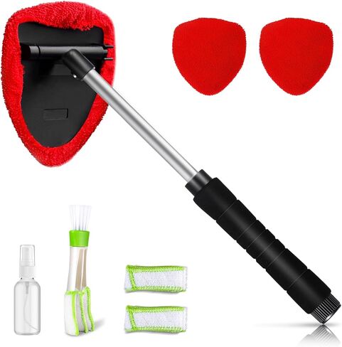 منظف ​​الزجاج الأمامي من توب مارت، أداة تنظيف الزجاج الأمامي بمقبض قابل للتمديد ومنفضة فتحات تهوية للجزء الخارجي للسيارة، طقم تنظيف زجاج السيارة مع قطعة قماش من الألياف الدقيقة قابلة للغسل وقابلة لإعادة الاستخدام in Kuwait