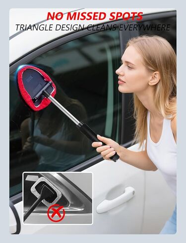 منظف ​​الزجاج الأمامي من توب مارت، أداة تنظيف الزجاج الأمامي بمقبض قابل للتمديد ومنفضة فتحات تهوية للجزء الخارجي للسيارة، طقم تنظيف زجاج السيارة مع قطعة قماش من الألياف الدقيقة قابلة للغسل وقابلة لإعادة الاستخدام in Kuwait