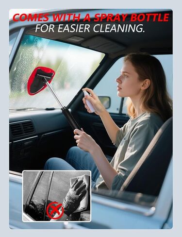 منظف ​​الزجاج الأمامي من توب مارت، أداة تنظيف الزجاج الأمامي بمقبض قابل للتمديد ومنفضة فتحات تهوية للجزء الخارجي للسيارة، طقم تنظيف زجاج السيارة مع قطعة قماش من الألياف الدقيقة قابلة للغسل وقابلة لإعادة الاستخدام in Kuwait