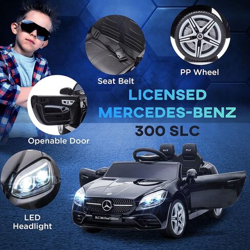 AOSOM Mercedes SLC 300 Kids Corder Carn مع التحكم عن بُعد ، وركوب بطارية 12 فولت يركبون السيارة مع الموسيقى ، والأضواء ، والتعليق لمدة 3-6 سنوات ، أبيض in Kuwait