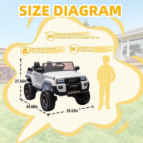 Licensed Toyota LC250 24V Ride On Toys for Big Kids, 2 Seater Ride On Car w/Parent Remote Control, 4WD, 220W Motors, Bluetooth Music, Three-Point Seat Belt, Slow Start & Speed Adjustment (Ages 3+) in Saudi Arabia