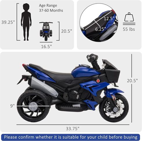 AOSOM 6V Kids Kids Motorcycle Toddler Ride-On Toy ، وعلبة كهربائية مصغرة عالية التشغيل التي تعمل بالبطارية مع التبديل الأمامي/العكسي ، والموسيقى ، والمصابيح الأمامية ، والقرن ، الأحمر in Kuwait