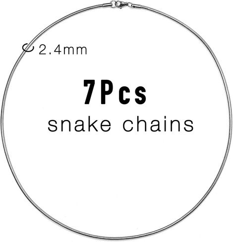 stino 7PCs No Turnish Stainless Steel Chains for Jewelry Making, Bulk Silver Necklace, Figaro, Snake, Rope, Rolo in Saudi Arabia