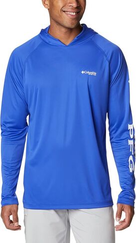 Columbia Men's Terminal Tackle Hoodie, Carbon/Opal Blue Logo, 5X Big in Saudi Arabia