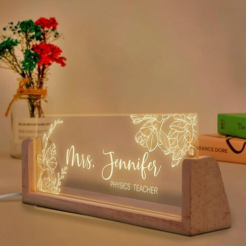 Personalized Teacher Name Plate for Desk, Light Up Acrylic Desk Name Plate Decor, Custom Teacher Gift Appreciation Acrylic Plaque,Teacher Appreciation Gifts The Office Style 4 in Saudi Arabia