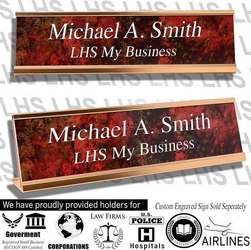 LHS | 2x8 Executive True Fit Black Aluminum Desk Name Plate Holder Ideal for Professional Desktop Nameplate in Saudi Arabia