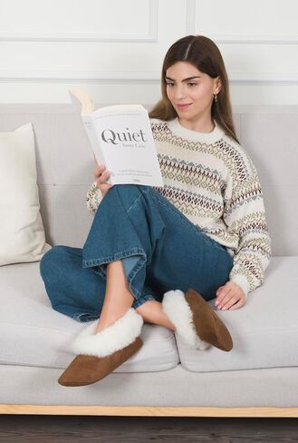 شبشب من جلد الغزال للأطفال من فرو الألبكة بنسبة 100% للجنسين - أحذية نوم ناعمة ودافئة ومريحة in Kuwait