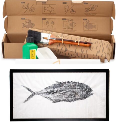 Iko Print DIY Gyotaku Fish Printing Art Kit - Print Your own Catch! - Fishing Gifts for Men - (5 Sheets of Rice Paper, sumi Ink, Bowl, and Brushes) - Japanese Fish Art for Your Home in Saudi Arabia