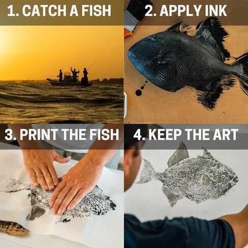 Iko Print DIY Gyotaku Fish Printing Art Kit - Print Your own Catch! - Fishing Gifts for Men - (5 Sheets of Rice Paper, sumi Ink, Bowl, and Brushes) - Japanese Fish Art for Your Home in Saudi Arabia
