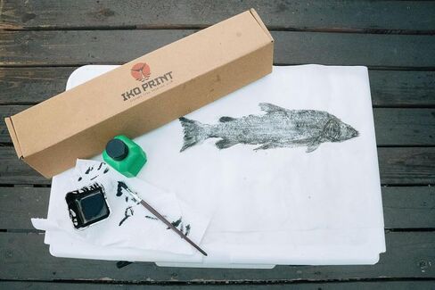 Iko Print DIY Gyotaku Fish Printing Art Kit - Print Your own Catch! - Fishing Gifts for Men - (5 Sheets of Rice Paper, sumi Ink, Bowl, and Brushes) - Japanese Fish Art for Your Home in Saudi Arabia