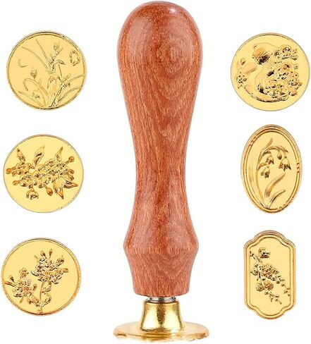 6 Pcs Wax Seal Stamp Set Floral Stamps Brass Head and Wooden Handle for Envelopes Invitation Wedding Greeting Cards Gift (6pcs Floral Head) in Saudi Arabia