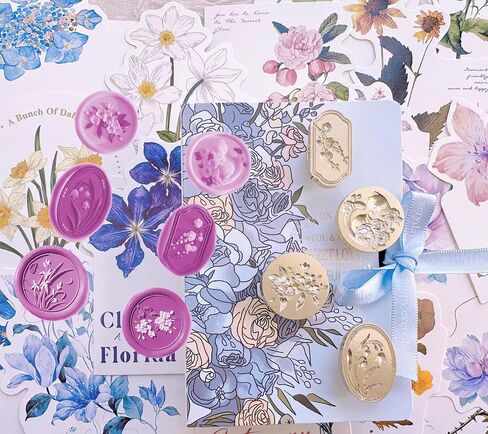6 Pcs Wax Seal Stamp Set Floral Stamps Brass Head and Wooden Handle for Envelopes Invitation Wedding Greeting Cards Gift (6pcs Floral Head) in Saudi Arabia