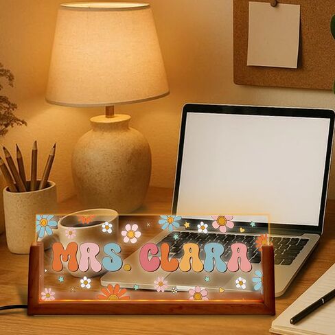 Personalized Teacher Name Plate for Desk, Light Up Acrylic Desk Name Plate Decor, Custom Teacher Gift Appreciation Acrylic Plaque,Teacher Appreciation Gifts The Office Style 4 in Saudi Arabia