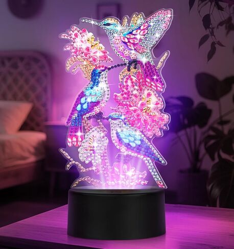 ALKALO Diamond Painting Night Light, Diamond Painting Kits for Adults Desktop Ornaments for Table Tabletop Decor Diamond Art Accessories for Adult Beginner Touch Lamp for Bedrooms Living Room- Bird in Kuwait