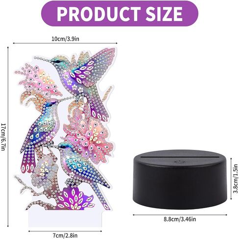 ALKALO Diamond Painting Night Light, Diamond Painting Kits for Adults Desktop Ornaments for Table Tabletop Decor Diamond Art Accessories for Adult Beginner Touch Lamp for Bedrooms Living Room- Bird in Kuwait