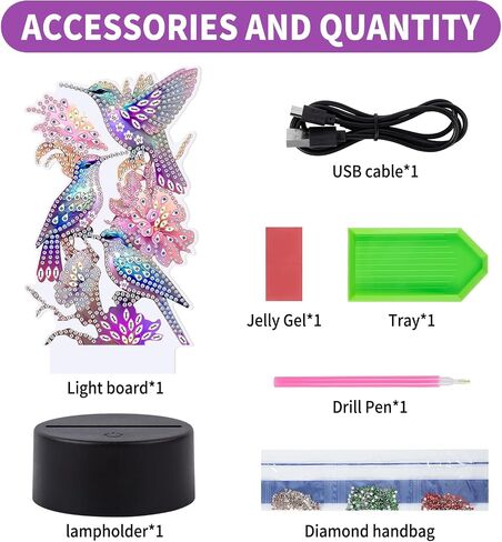 ALKALO Diamond Painting Night Light, Diamond Painting Kits for Adults Desktop Ornaments for Table Tabletop Decor Diamond Art Accessories for Adult Beginner Touch Lamp for Bedrooms Living Room- Bird in Kuwait
