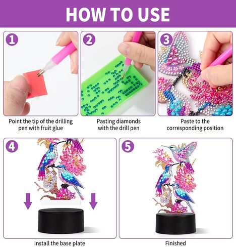 ALKALO Diamond Painting Night Light, Diamond Painting Kits for Adults Desktop Ornaments for Table Tabletop Decor Diamond Art Accessories for Adult Beginner Touch Lamp for Bedrooms Living Room- Bird in Kuwait