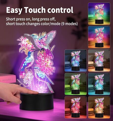ALKALO Diamond Painting Night Light, Diamond Painting Kits for Adults Desktop Ornaments for Table Tabletop Decor Diamond Art Accessories for Adult Beginner Touch Lamp for Bedrooms Living Room- Bird in Kuwait