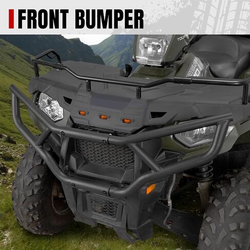 ATV Sportsman 570 Front & Rear Brush Guard Bumper Set, A & UTV PRO Heavy-Duty Steel Bumper Grille Guard Protector for 2014-2022 Polaris Sportsman Touring 570 450 H.O Accessories, 2PCS, Black in Saudi Arabia