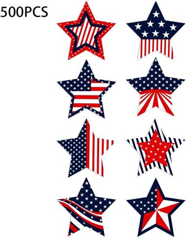 500 PCS 4th of July Stickers الوطنية 1.5 بوصة ملصقات العلم الأمريكية الولايات المتحدة الأمريكية الرابع من يوليو ملصق أبيض و Blue Star للاستقلال يوم التذكارات مكافأة Invelop in Kuwait