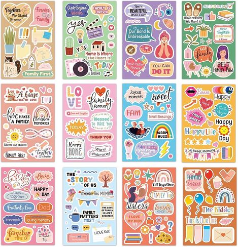 12pcs Family Scrapbook Stickers, Planner Journal Stickers Photo Album Embellishment Memory Decals for Family Bonding Cherished Moments Vision Board Party Decor in Saudi Arabia