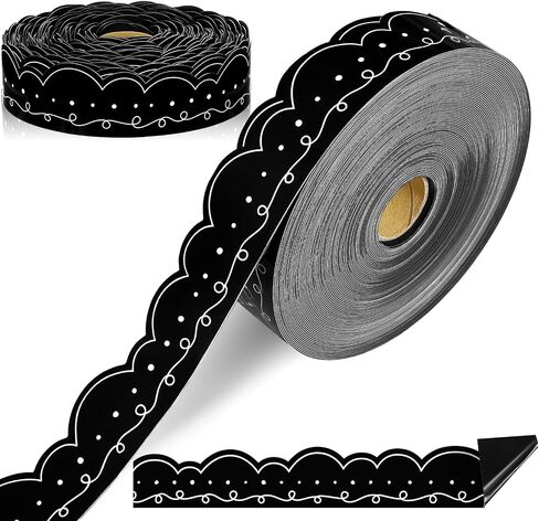 68.9 ft Magnetic Bulletin Board Border Magnetic Whiteboard Strips Rolls for Classroom Chalkboard Trim School Office Chalkboard Decoration (Black with White Squiggles) in Saudi Arabia