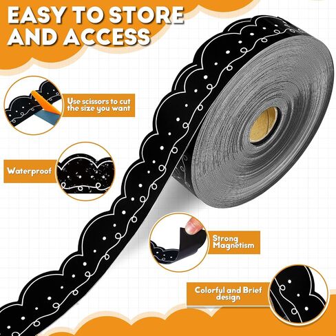 68.9 ft Magnetic Bulletin Board Border Magnetic Whiteboard Strips Rolls for Classroom Chalkboard Trim School Office Chalkboard Decoration (Black with White Squiggles) in Saudi Arabia