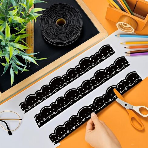 68.9 ft Magnetic Bulletin Board Border Magnetic Whiteboard Strips Rolls for Classroom Chalkboard Trim School Office Chalkboard Decoration (Black with White Squiggles) in Saudi Arabia