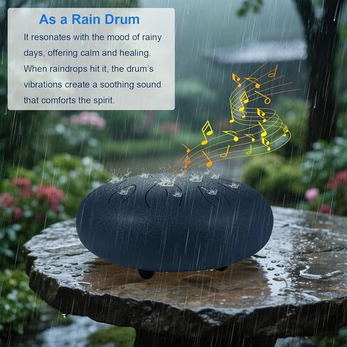 Ranch Steel Tongue Drum 12 Inches 11 Notes Handpan Drum C Key Percussion Instrument Hand Drum for Beginners Easy to Learn Tank Drum with Bag, Mallets, Music Book, Note Stickers, Finger Picks - Black in Kuwait