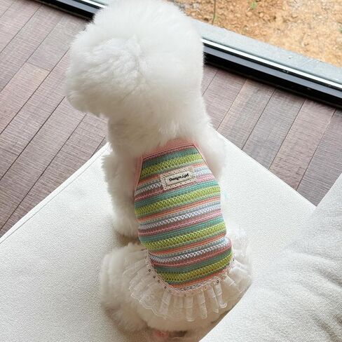 Colorful Knitted Pet Clothes with Lace Trim - Stylish Comfort for Small Dogs & Cats (Yellow Dress, Large) in Saudi Arabia