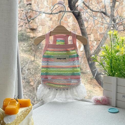 Colorful Knitted Pet Clothes with Lace Trim - Stylish Comfort for Small Dogs & Cats (Yellow Dress, Large) in Saudi Arabia