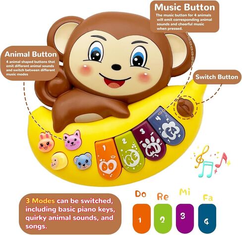 Baby Musical Toys Piano for 2 Year Old Girls Boys Light Up Music Learning Toys for Toddlers 3 Easter Gifts Infant 18 Month (Monkey) in Kuwait