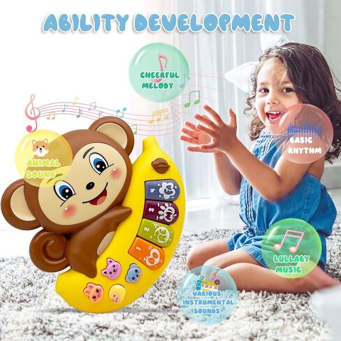 Baby Musical Toys Piano for 2 Year Old Girls Boys Light Up Music Learning Toys for Toddlers 3 Easter Gifts Infant 18 Month (Monkey) in Kuwait