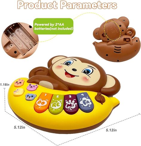 Baby Musical Toys Piano for 2 Year Old Girls Boys Light Up Music Learning Toys for Toddlers 3 Easter Gifts Infant 18 Month (Monkey) in Kuwait