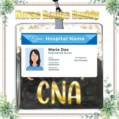 بطاقة Buddy Buddy Parge Gold Foil Pearlescent أفقي الشارة العلامات (الممرضة السوداء) in Kuwait