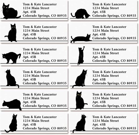Colorful Images Black Cat Return Address Mailing Labels, Personalize with Name & Addresses, Set of 144 Self Adhesive, Easy Peel Flat Label Sheets, 1½" x 1¾", 12 Designs in Kuwait