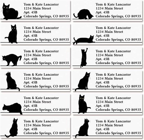 Colorful Images Black Cat Return Address Mailing Labels, Personalize with Name & Addresses, Set of 144 Self Adhesive, Easy Peel Flat Label Sheets, 1½" x 1¾", 12 Designs in Kuwait