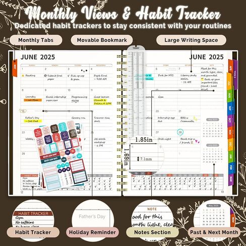 Jun 2025-Dec 2026 Academic Monthly Weekly Daily Planner for School, 19 Months Calendar 25-26 Planning Book with Colorful Tabs, 8.5" x 11" Mid Year College Organizer for Student Teacher (Black) in Kuwait