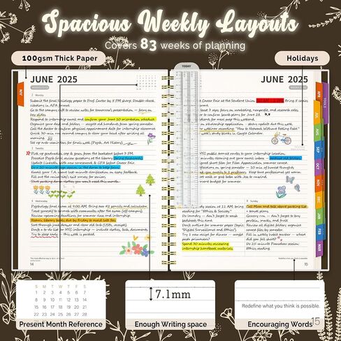 Jun 2025-Dec 2026 Academic Monthly Weekly Daily Planner for School, 19 Months Calendar 25-26 Planning Book with Colorful Tabs, 8.5" x 11" Mid Year College Organizer for Student Teacher (Black) in Kuwait