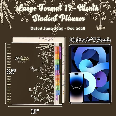 Jun 2025-Dec 2026 Academic Monthly Weekly Daily Planner for School, 19 Months Calendar 25-26 Planning Book with Colorful Tabs, 8.5" x 11" Mid Year College Organizer for Student Teacher (Black) in Kuwait