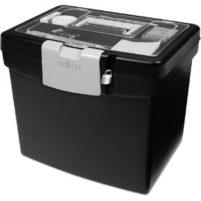 Storex 61504U01C Portable File Box with Large Organizer Lid, 13 1/4 x 10 7/8 x 11, Black
