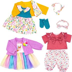 3 Sets Baby Doll Clothes and Accessories for 20-22 Inch Dolls, 9 Pcs Fashion Clothes Dresses Outfits Including Doll Dress Coat Outfits, Headbands, Socks, Top and Pants