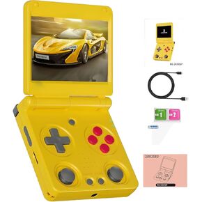 2025 New RG34XXSP Retro Handheld Game Console,3.4 Inch IPS Screen,Retro Gaming Console Built-in 64GB TF Card,Portable Game Console with 3300mAh Battery,Support 30+ Simulators HD and TV Output Yllow