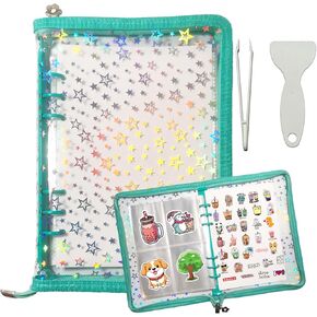 Sticker Organizer Binder Sticker Storage Album, A5 Zipper Sticker Collection Album Reusable, 140 Storage Bags and 20 Blank Release Paper(Cyan)