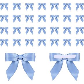 30PCS Dusty Blue Satin Ribbon Bows 2 inch Pretied Bows with Sticky Gel Pads Self Adhesive Satin Bow for Gift Wrapping Bow Decorations for Birthday Party Wedding Decorations Crafts Gift Bakery Bags